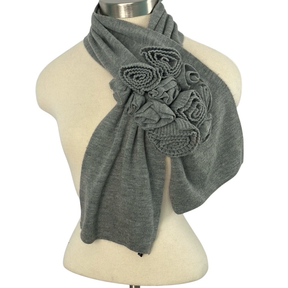 Talbots Elegant Gray Floral Scarf